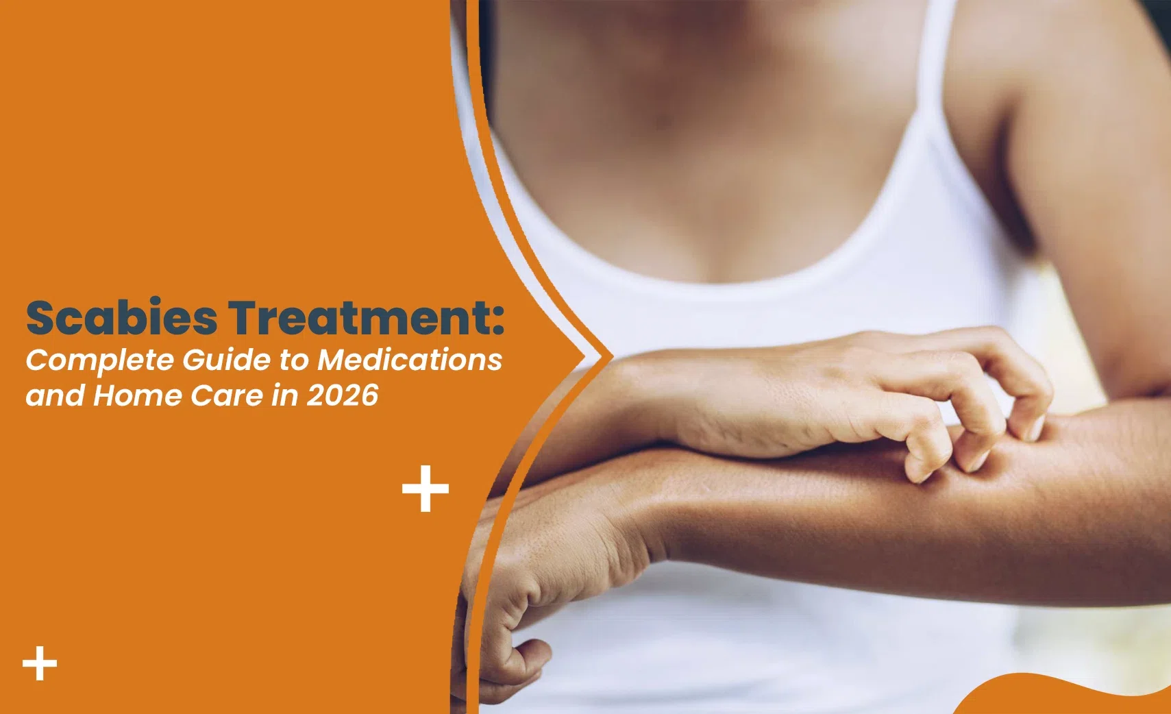 Scabies treatment guide showing itchy skin and rash symptoms