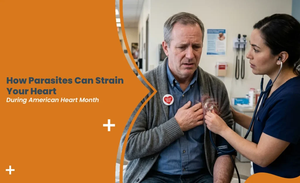 Man with chest pain examined by doctor, showing how stress and infection recovery may impact heart health