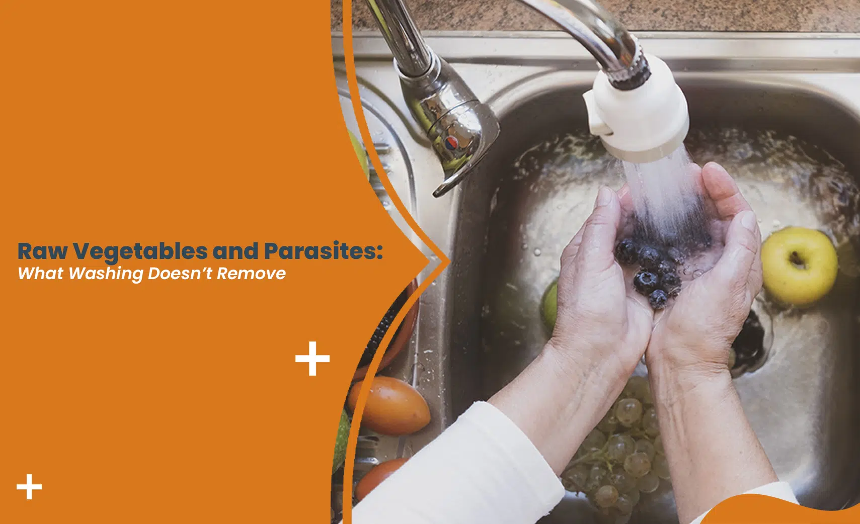 Washing raw vegetables under running water to reduce parasites and contamination risk