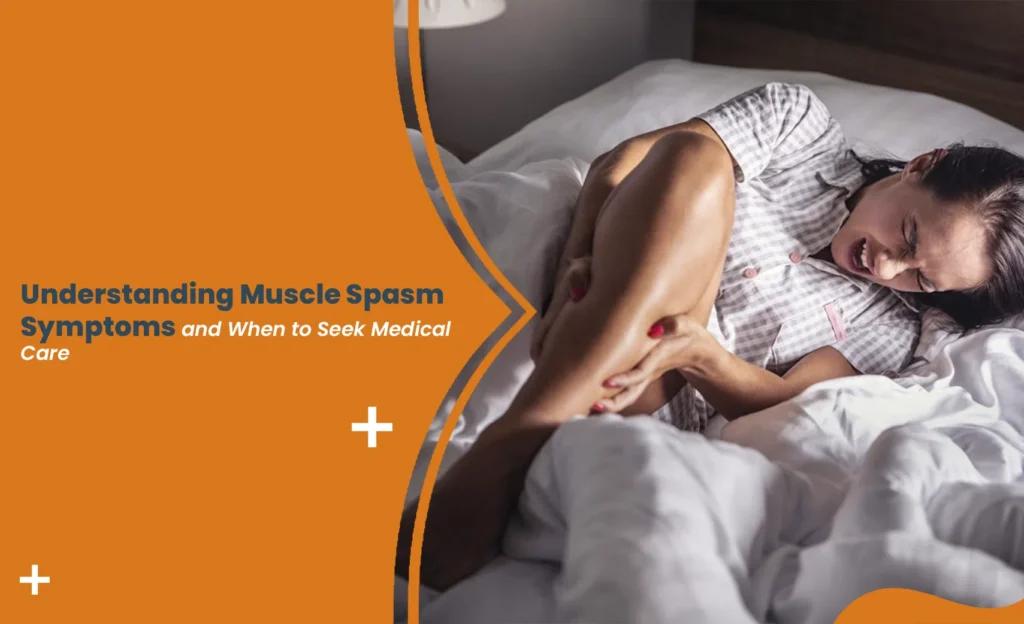 Woman clutching her calf in bed, showing muscle spasm symptoms at night